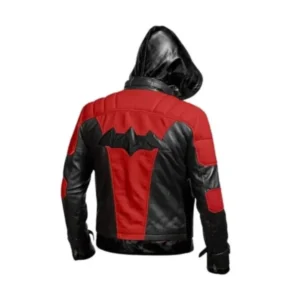 Arkham Batman Hooded Black & Red Leather Jacket