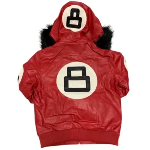 8 Ball Faux Fur Red Hooded Leather Jacket