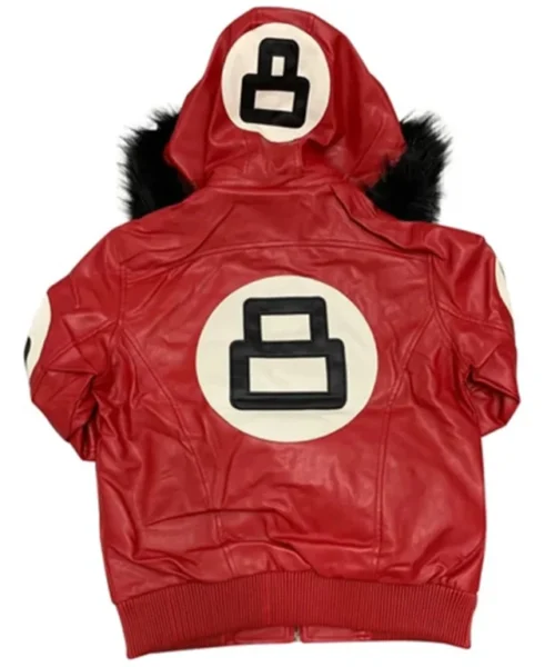 8 Ball Faux Fur Red Hooded Leather Jacket