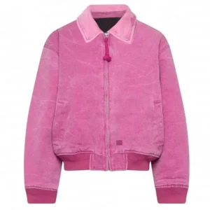 Ryan Gosling Pink Bomber Suede Leather Jacket