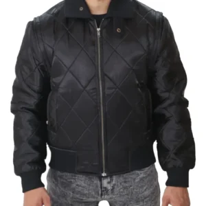 Ryan Gosling Satin Black Bomber Quilted Jacket