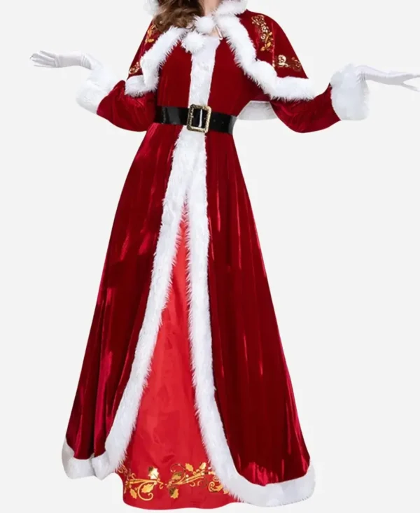 Santa claus inspired women shearling trench coat