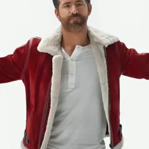 Ryan Reynolds Shearling Red Suede Leather Coat
