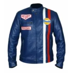 Steve McQueen Gulf Racing Blue Real Leather Jacket