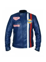Steve McQueen Gulf Racing Blue Real Leather Jacket