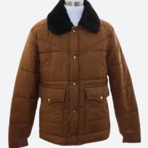 David Harbour Tv Series Stranger Things Brown Puffer Jacket
