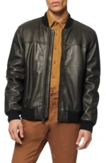 Summit Andrew Black Bomber Leather Jacket