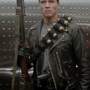 Movie The Terminator Arnold Schwarzenegger Black Leather Jacket