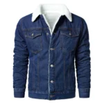 Trucker Style Blue Denim Faux Fur Shearling Jacket