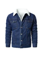 Trucker Style Blue Denim Faux Fur Shearling Jacket