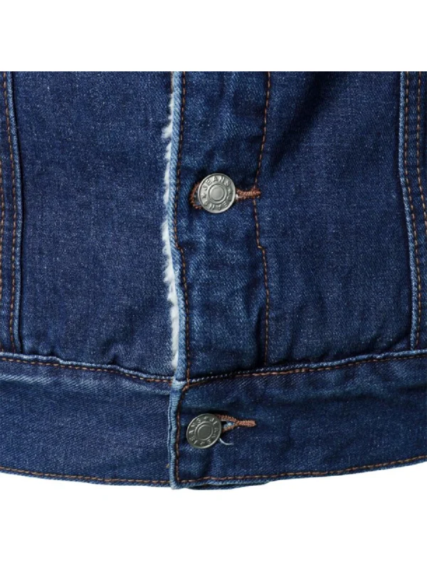 Blue Denim Trucker Style Shearling Faux Fur Jacket