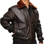 US Military Brown Bomber Leather Jacket