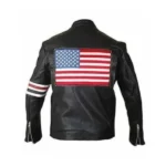 Unisex Black Biker USA Flag Leather Jacket