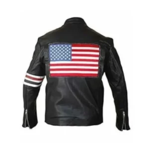 Unisex Black Biker USA Flag Leather Jacket