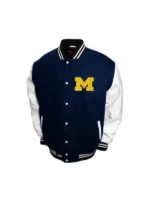 Michigan Wool And Leather Blue Varsity Jacket