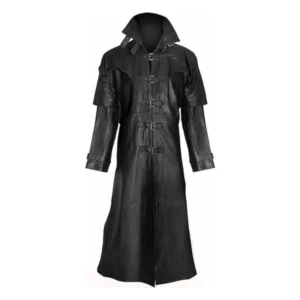 Steampunk Gothic Black Leather Trench Coat