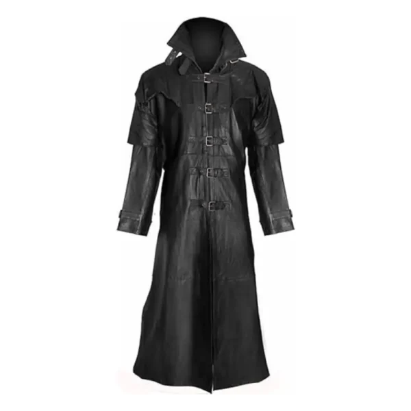 Steampunk Gothic Black Leather Trench Coat
