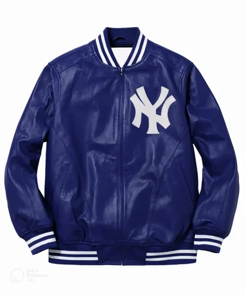 NY Yankees Letterman Blue Varsity Leather Jacket