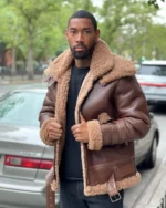 WW2 Aviator Brown Shealing Real Leather Jacket