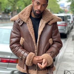 Aviator Brwon Shearling Real Leather Jacket