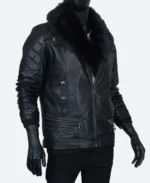 Seth Rollins Shearling Fur Black Leather Jacket