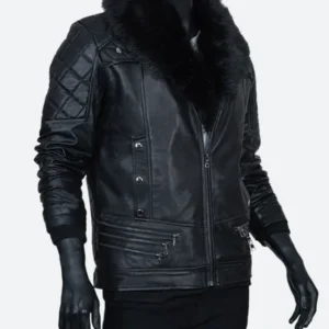 Seth Rollins Shearling Fur Black Leather Jacket
