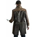Watch Dogs Brown Real Leather Trench Coat