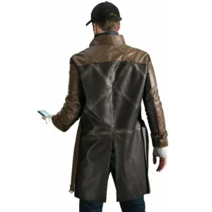 Watch Dogs Brown Real Leather Trench Coat