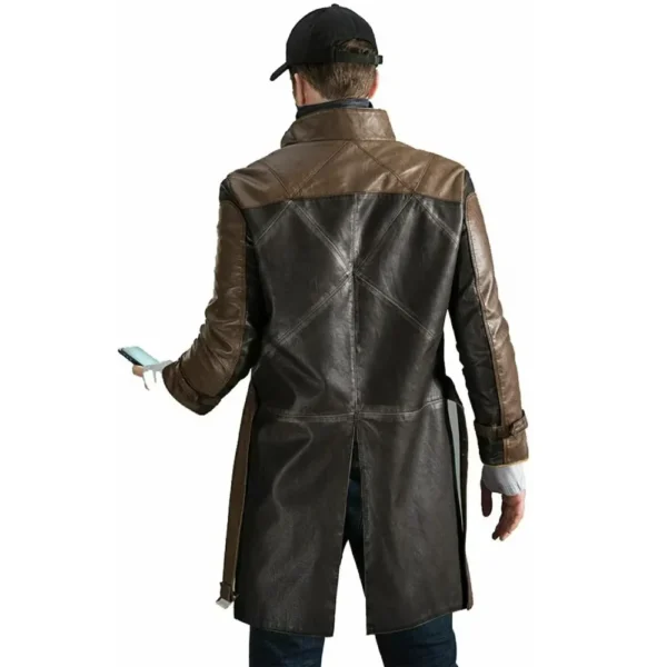Watch Dogs Brown Real Leather Trench Coat