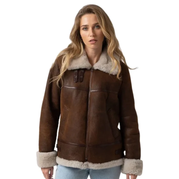 Women Aviator B3 Shearling Brown Leather Jacket