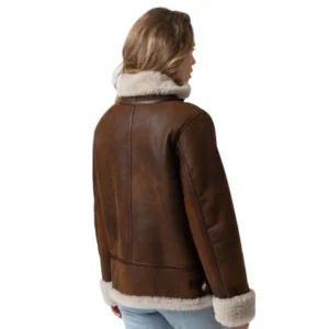 Brown Shearling Real Leather Jacket For Women