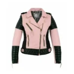 Women Biker Style Pink Leather Jacket