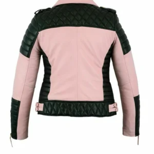 Biker Style Women Pink Real Leather Jacket