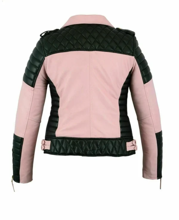 Biker Style Women Pink Real Leather Jacket