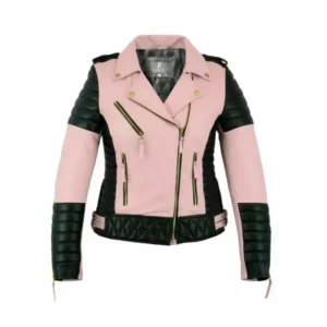 Women Biker Style Pink Leather Jacket
