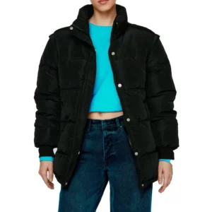 Oversized Women Black Parachute Puffer Jacket