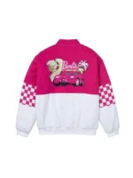 Checkered Barbie Pink Racing Bomber Jacket
