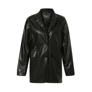 Women Vintage Style Oversized Black Leather Coat
