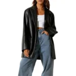 Oversized Vintage Women Black Real Leather Coat