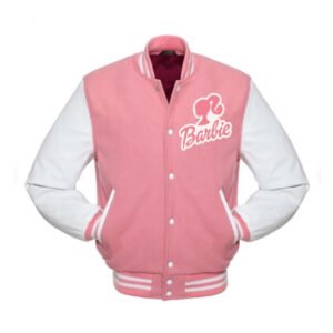 Barbie Pink & White Varsity Wool & leather Jacket