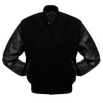 Leather Sleeves Unisex Black Varsity Jacket