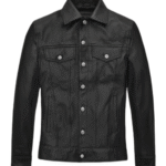 Denim Style Black Leather Jacket For Men