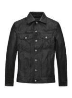 Denim Style Black Leather Jacket For Men