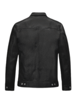Mens Denim Style Real Black Leather Jacket