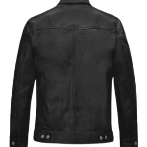 Mens Denim Style Real Black Leather Jacket
