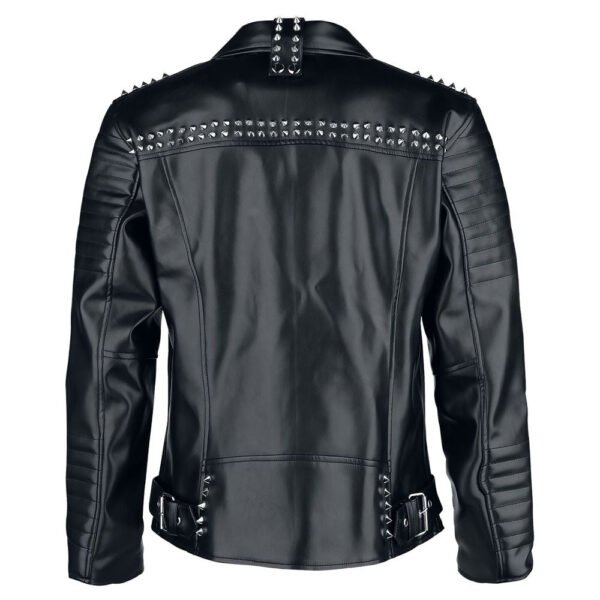 Unisex Studded Rockstar Biker Black Leather Jacket - Image 2