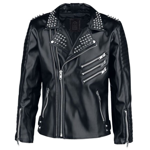 Unisex Studded Rockstar Biker Black Leather Jacket - Image 1