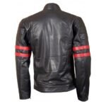 Unisex Red Strips Black Leather Jacket