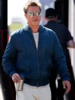 Brad Pitt Blue Suede leather Varsity Jacket