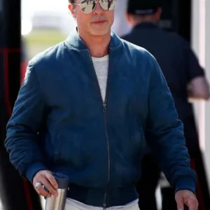 Brad Pitt Blue Suede leather Varsity Jacket